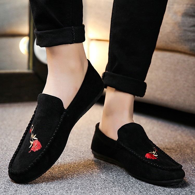 Floral Slip-on Flat Heel Cotton Thin Shoes Män Oxfords