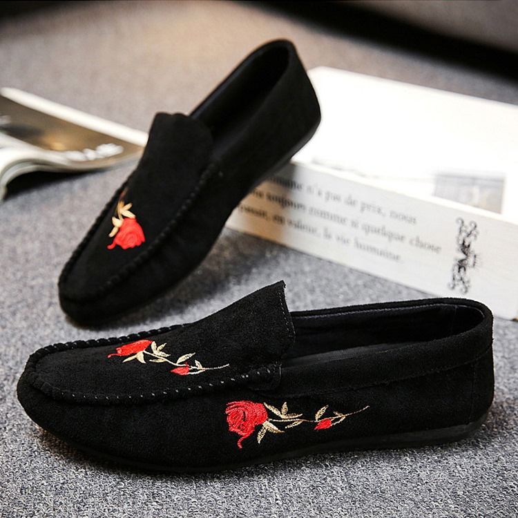 Floral Slip-on Flat Heel Cotton Thin Shoes Män Oxfords