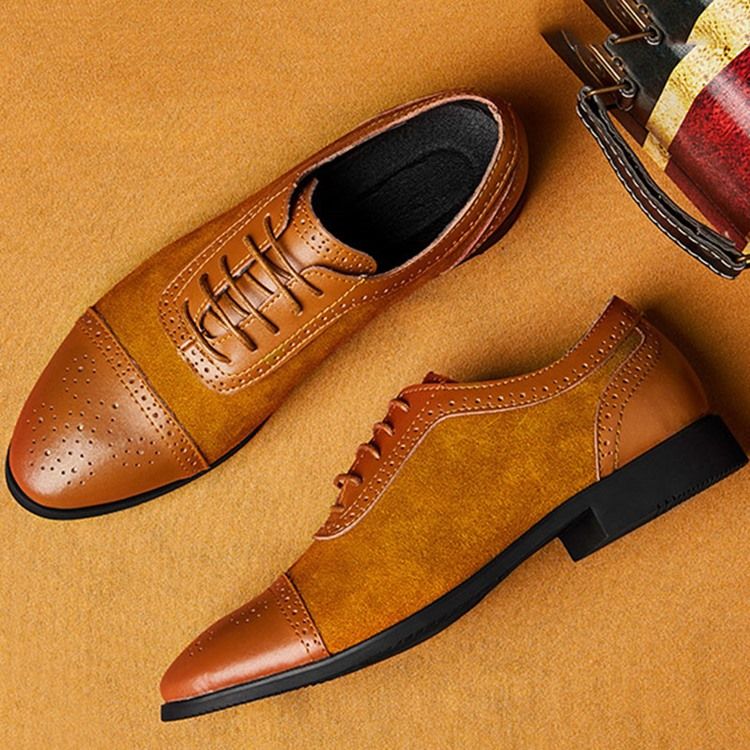 Patchwork Low-cut Upper Lace-up Oxfords För Män