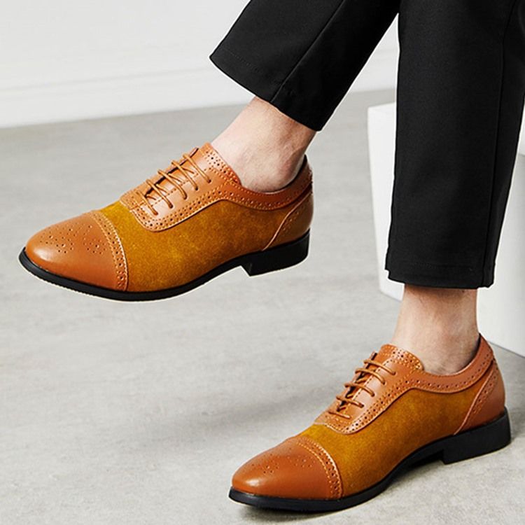 Patchwork Low-cut Upper Lace-up Oxfords För Män