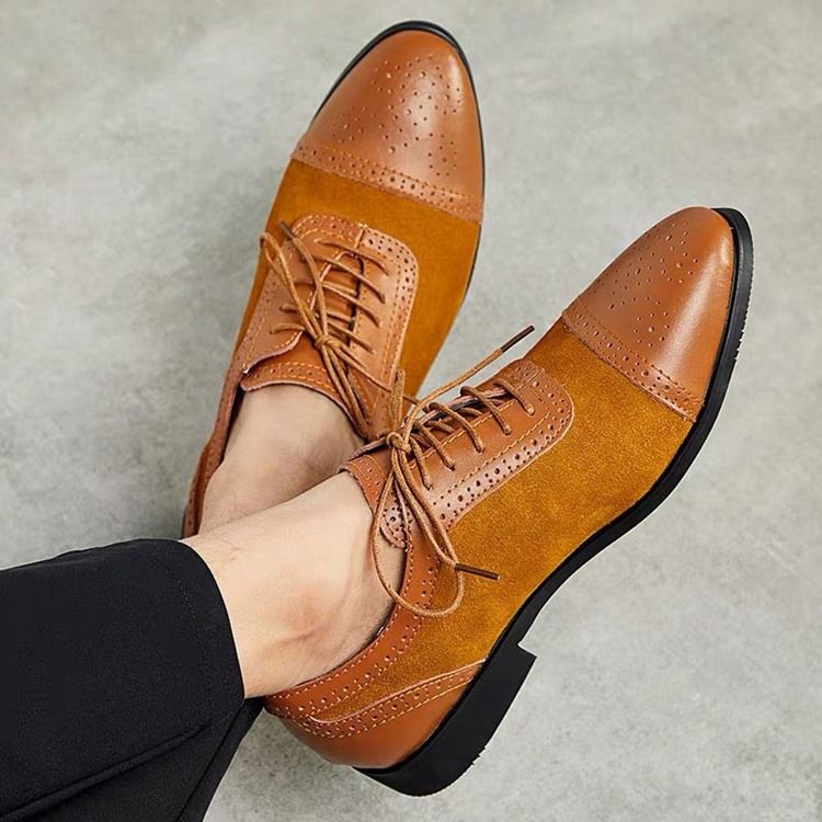 Patchwork Low-cut Upper Lace-up Oxfords För Män