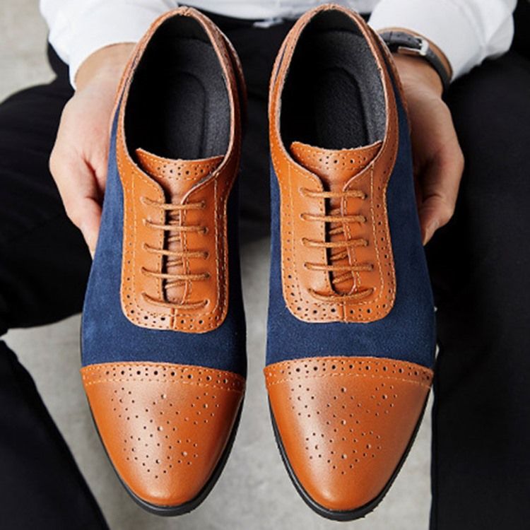 Patchwork Low-cut Upper Lace-up Oxfords För Män