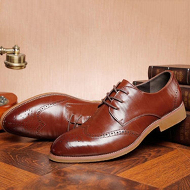 Plain Hollow Round Toe Lace-up Mäns Oxfords