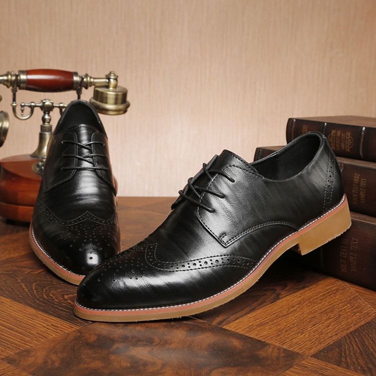 Plain Hollow Round Toe Lace-up Mäns Oxfords