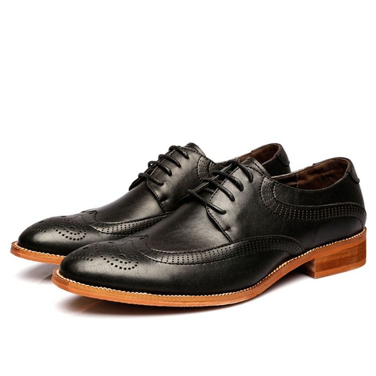 Plain Lace-up Block Heel Oxfords För Män