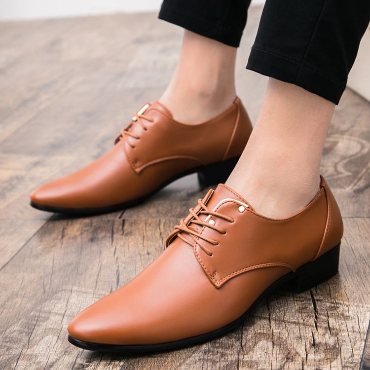 Plain Lace-up Pointed Toe Herrskor