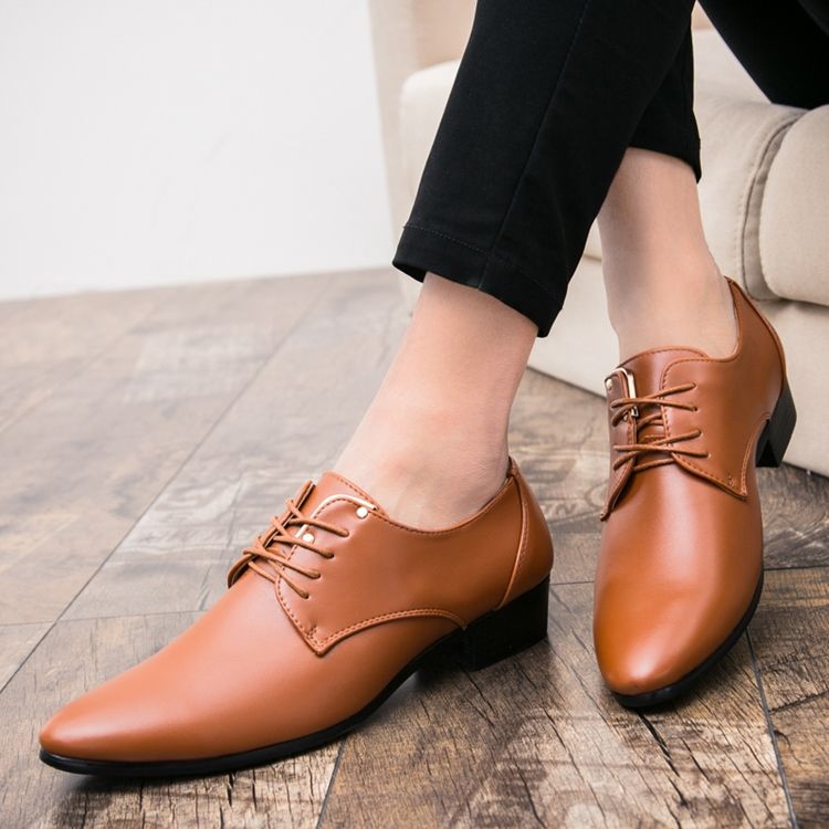 Plain Lace-up Pointed Toe Herrskor