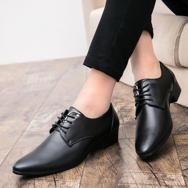 Plain Lace-up Pointed Toe Herrskor