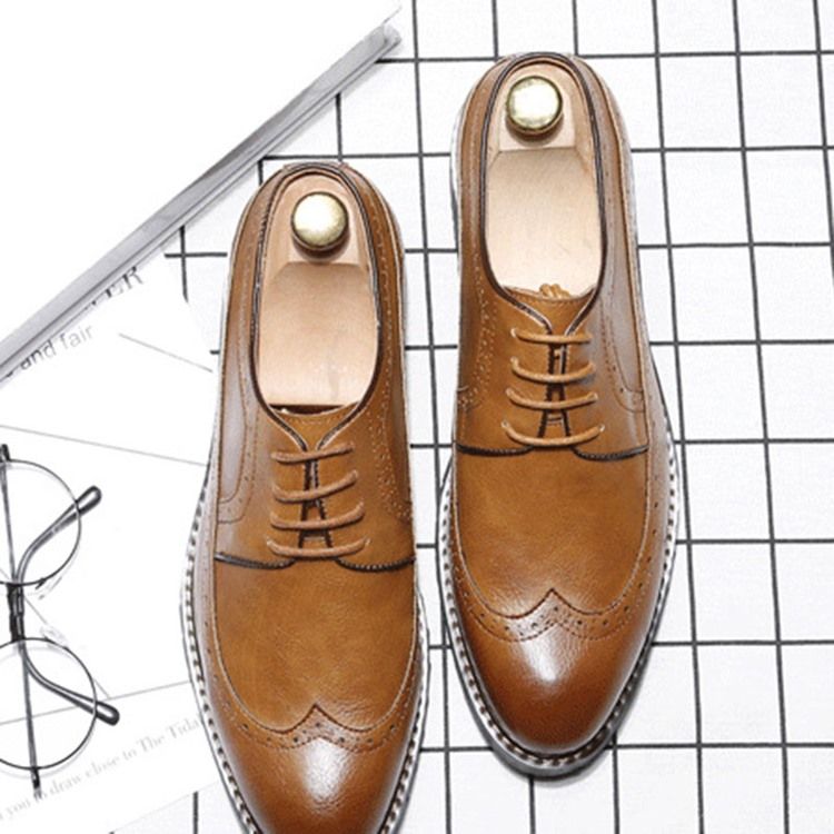 Plain Lace-up Pointed Toe Oxfords För Män