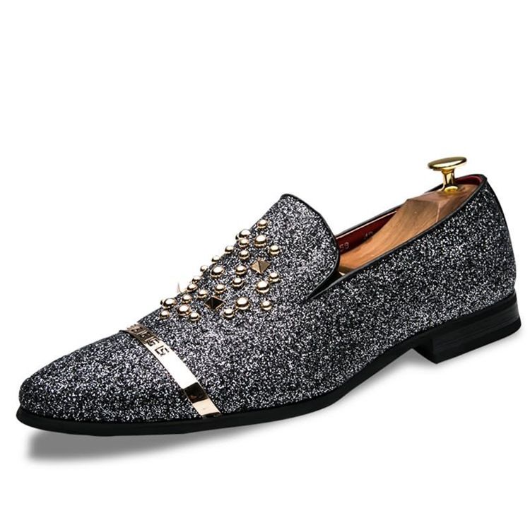 Sequin Rivet Pointed Toe Slip-on Herrskor