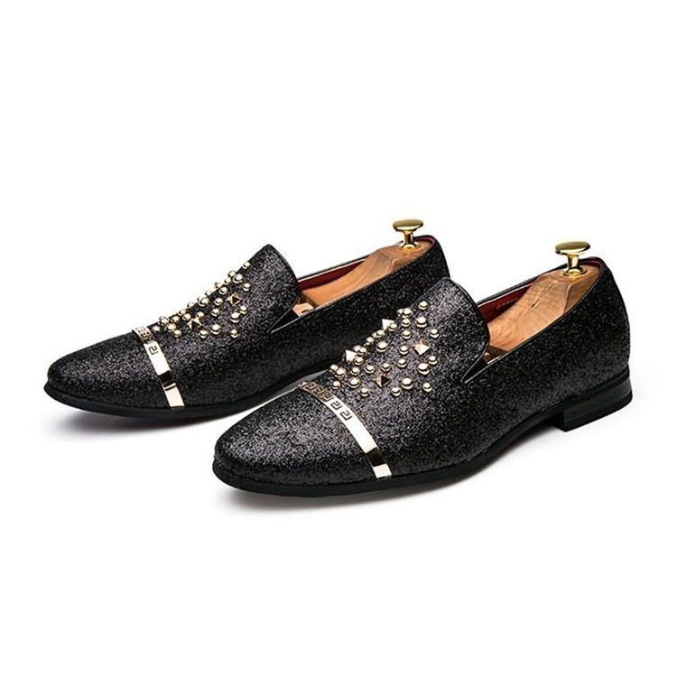 Sequin Rivet Pointed Toe Slip-on Herrskor