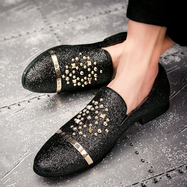 Sequin Rivet Pointed Toe Slip-on Herrskor