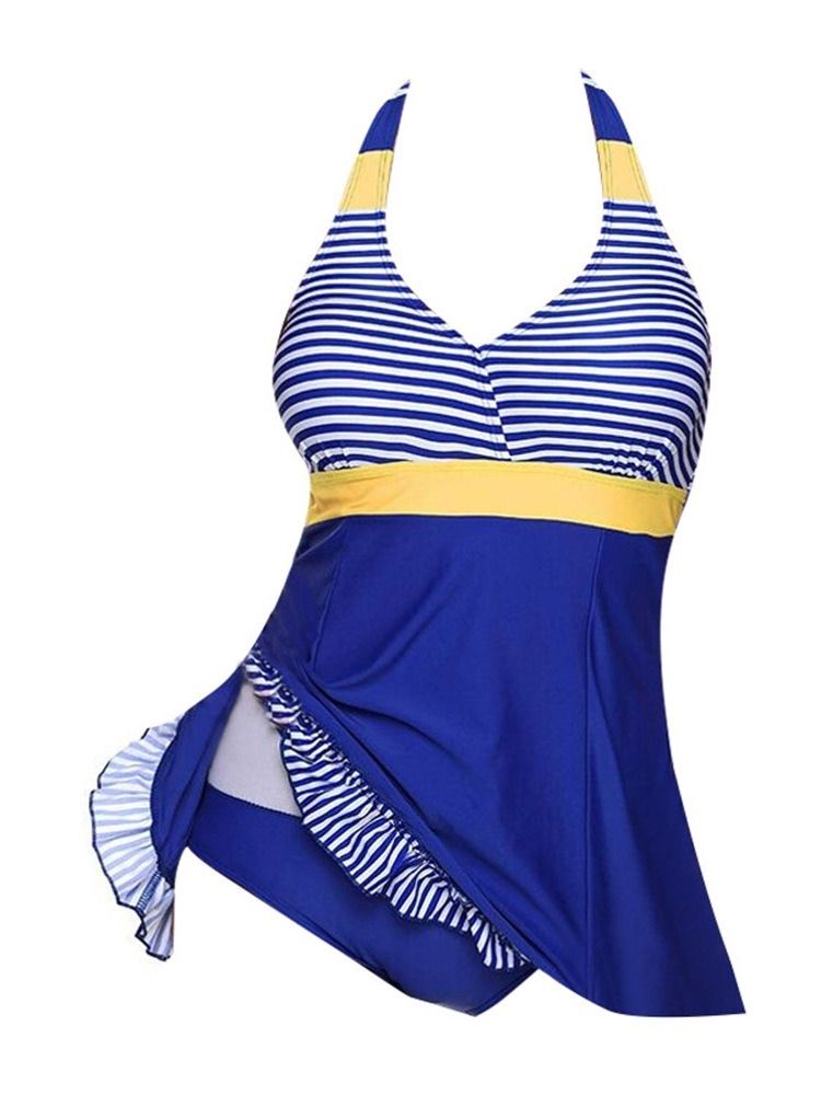 Falbala Striped Patchwork Tankini Set För Kvinnor