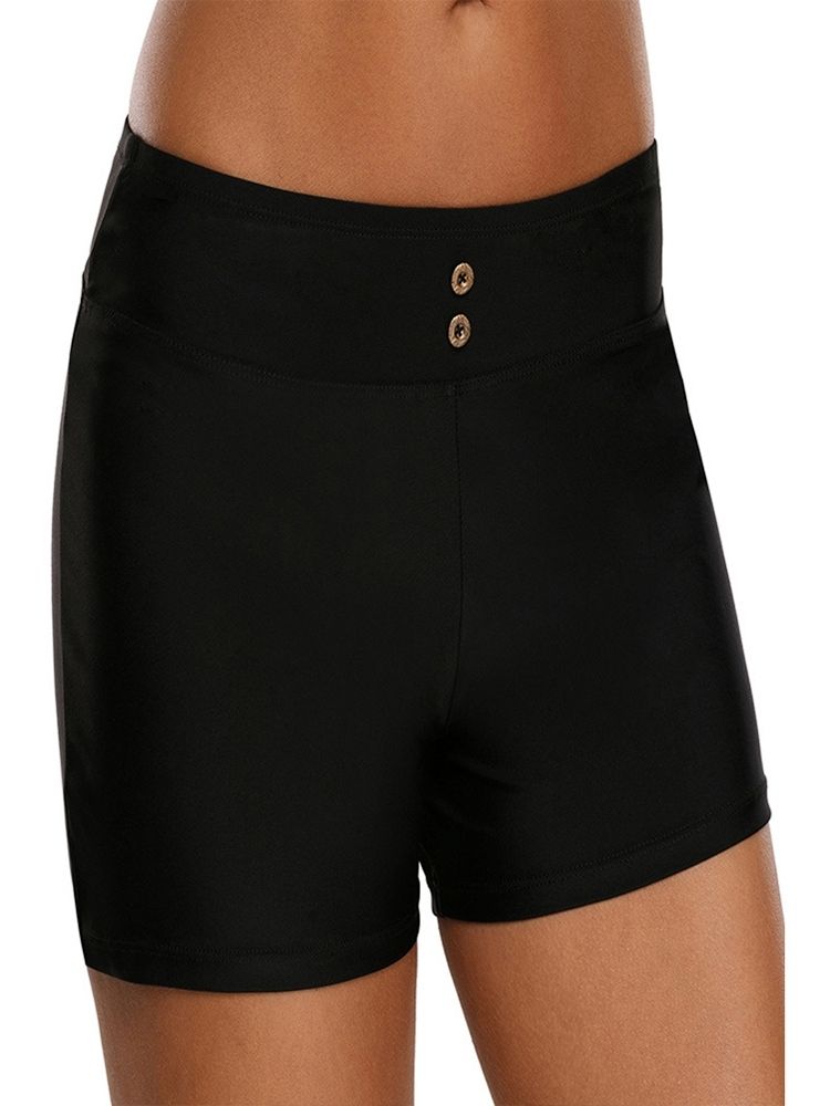 Plain Button-shorts För Kvinnor