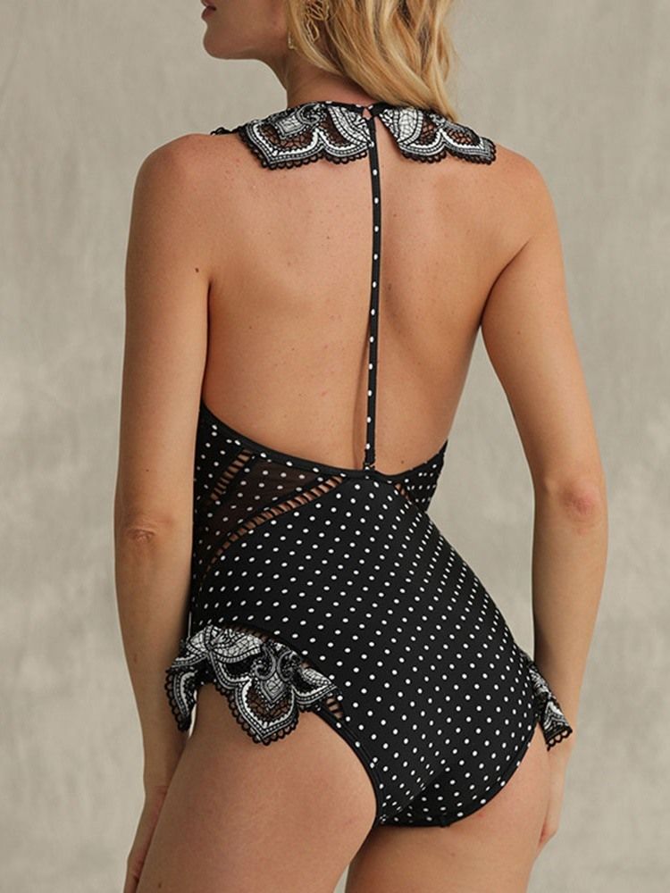 Polka Dots Floral Lace Swimwear