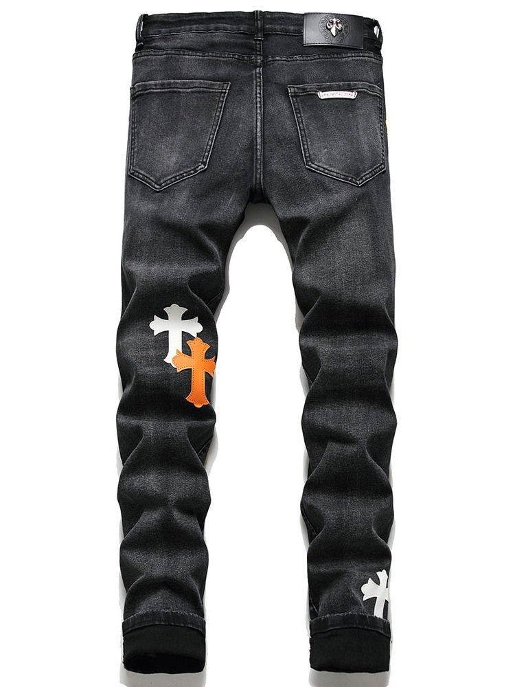 Appliques Casual Mid Waist Men's Jeans