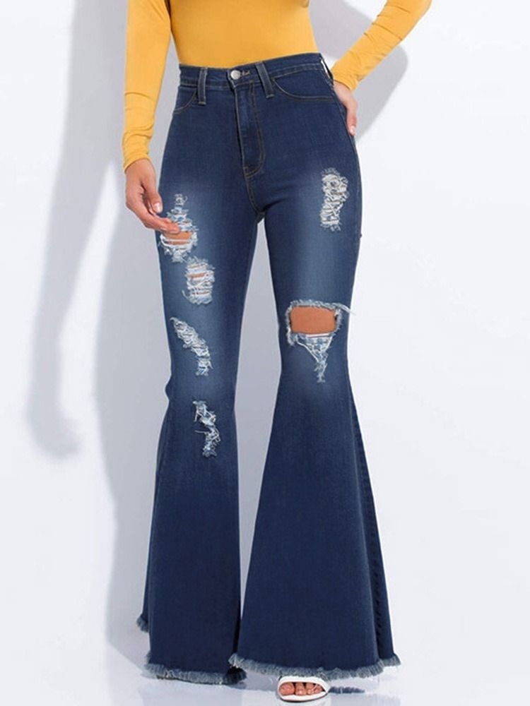 Bellbottoms Hole Gradient Zipper Slim Jeans För Kvinnor