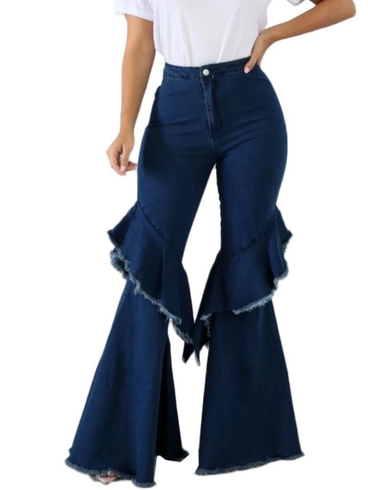 Bellbottoms-knapp För Kvinnor Vanligt Smal Jeans Med Hög Midja