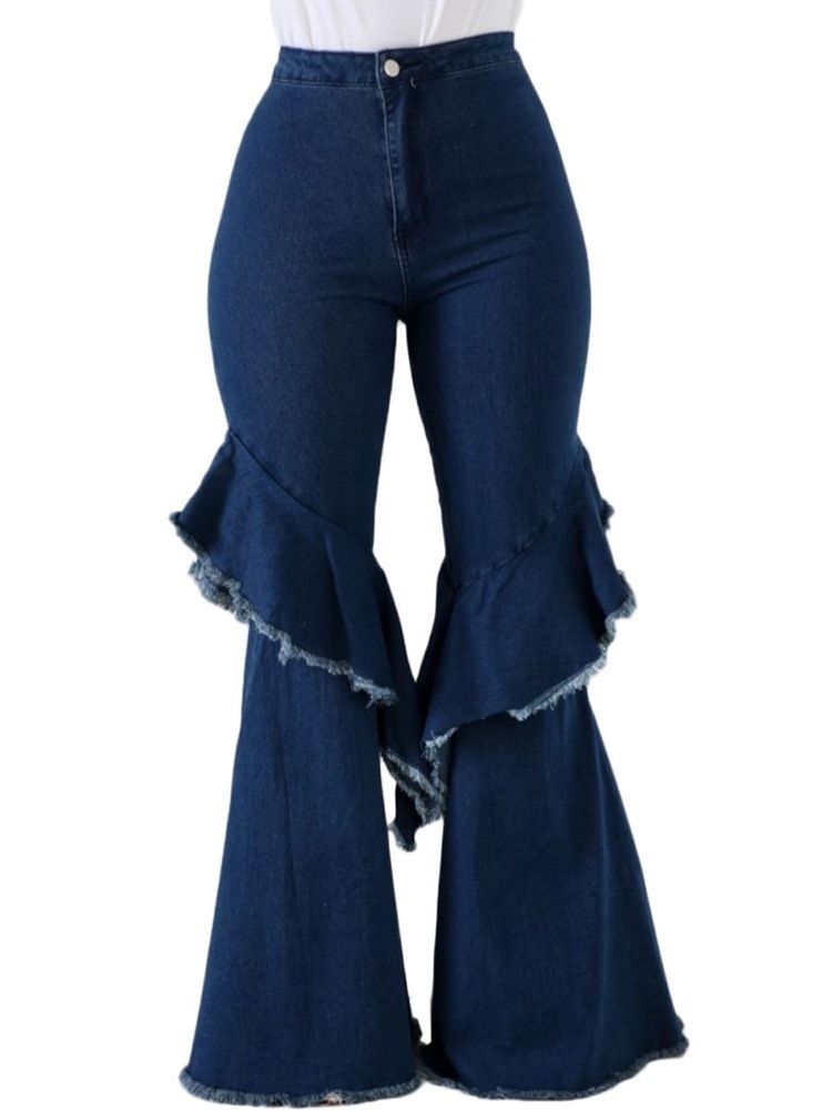 Bellbottoms-knapp För Kvinnor Vanligt Smal Jeans Med Hög Midja