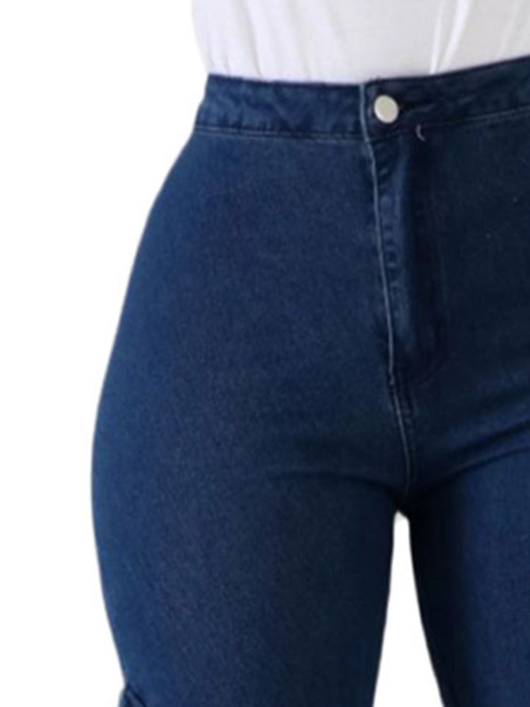 Bellbottoms-knapp För Kvinnor Vanligt Smal Jeans Med Hög Midja