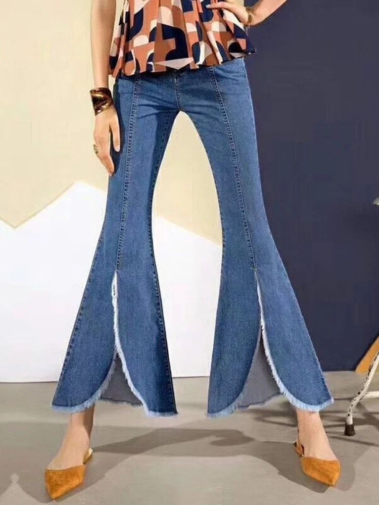 Bellbottoms Kvinnors Tvättbara Vanliga Smala Jeans Med Hög Midja