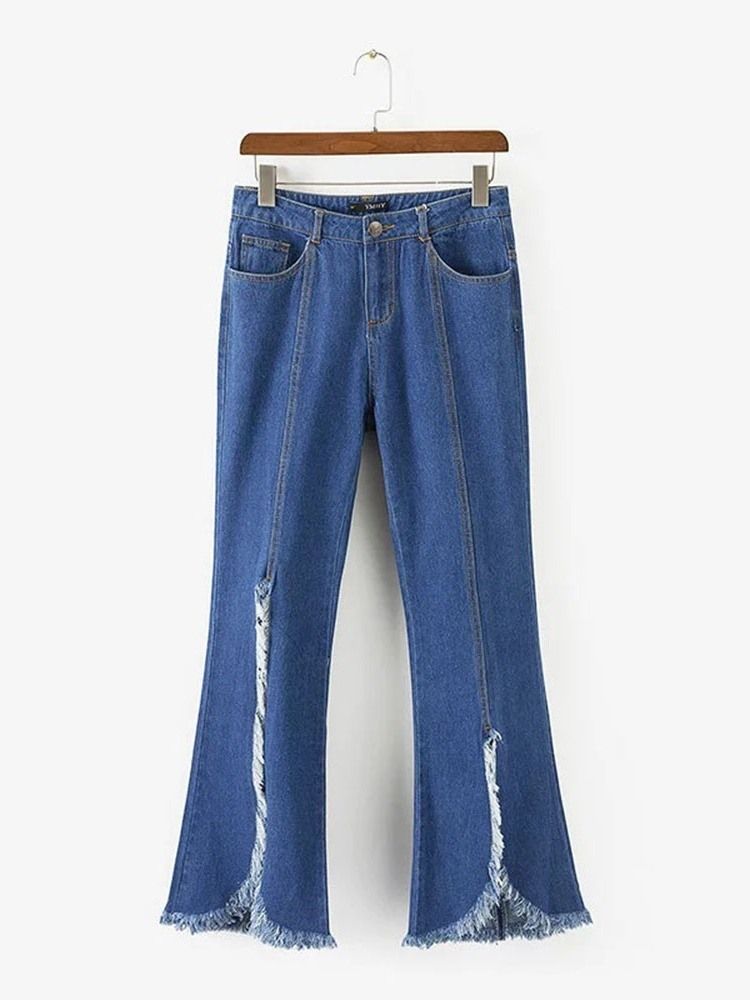 Bellbottoms Kvinnors Tvättbara Vanliga Smala Jeans Med Hög Midja