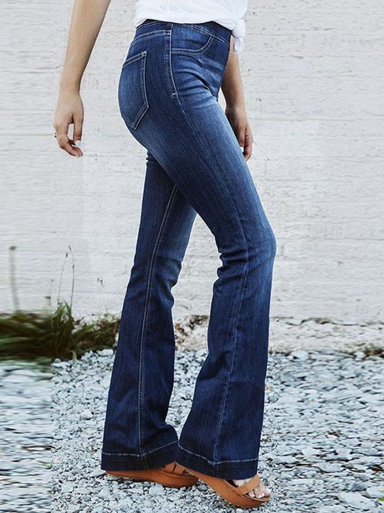 Bellbottoms Plain Mid-midja Slim Jeans För Kvinnor