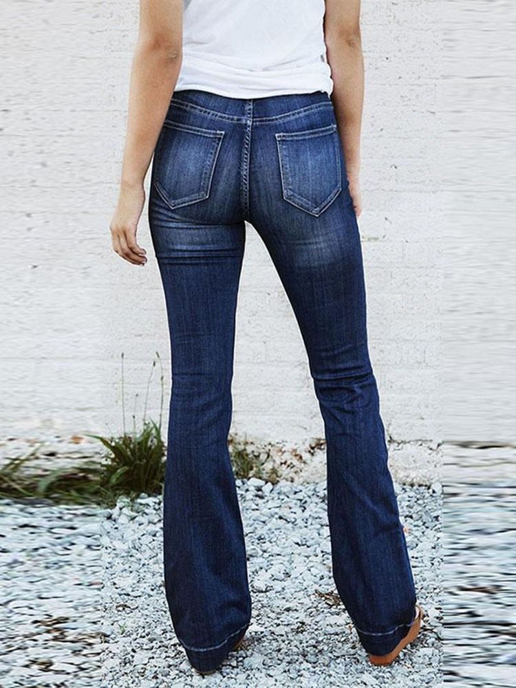 Bellbottoms Plain Mid-midja Slim Jeans För Kvinnor