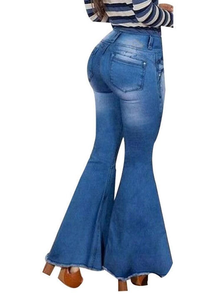 Bellbottoms Smala Jeans Med Hög Midja För Kvinnor