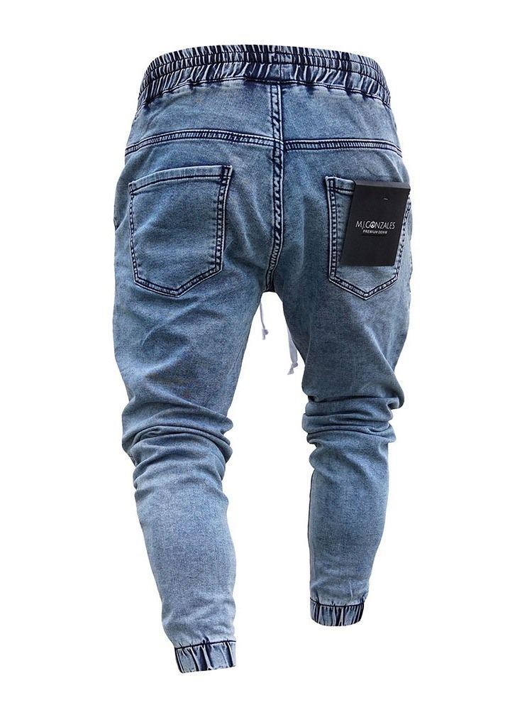 Broderi Pencil Byxor Casual Mens Mid Midja Jeans