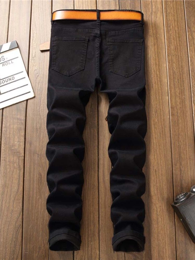 Broderipennbyxor För Män Floral Zipper Mid Midja Jeans