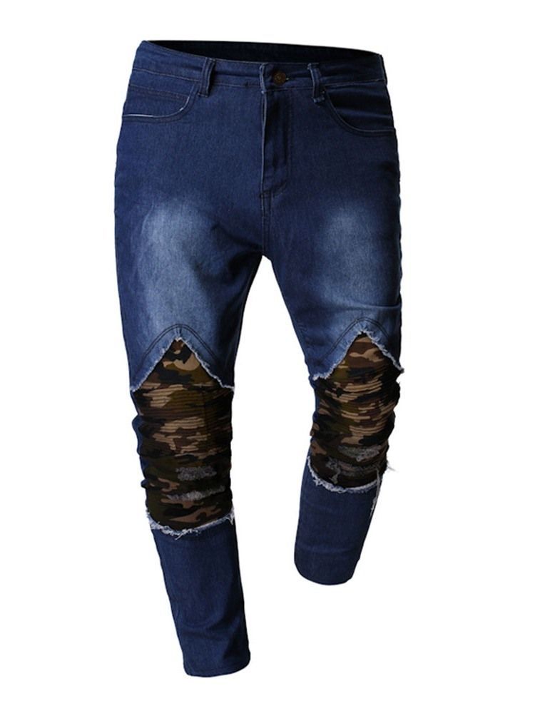 Camouflage Pencil Pants Hole Casual Mid Waist Men's Jeans