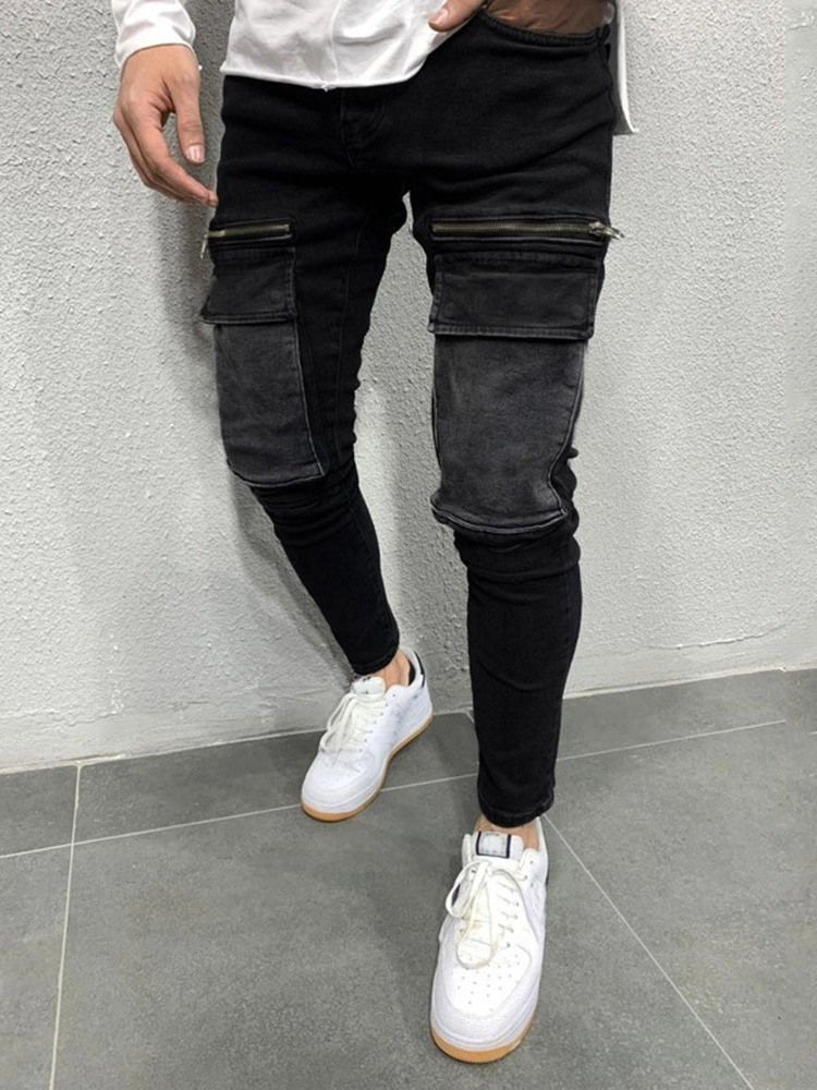 Color Block Patchwork Pencil Byxor Casual Mid Waist Men's Jeans