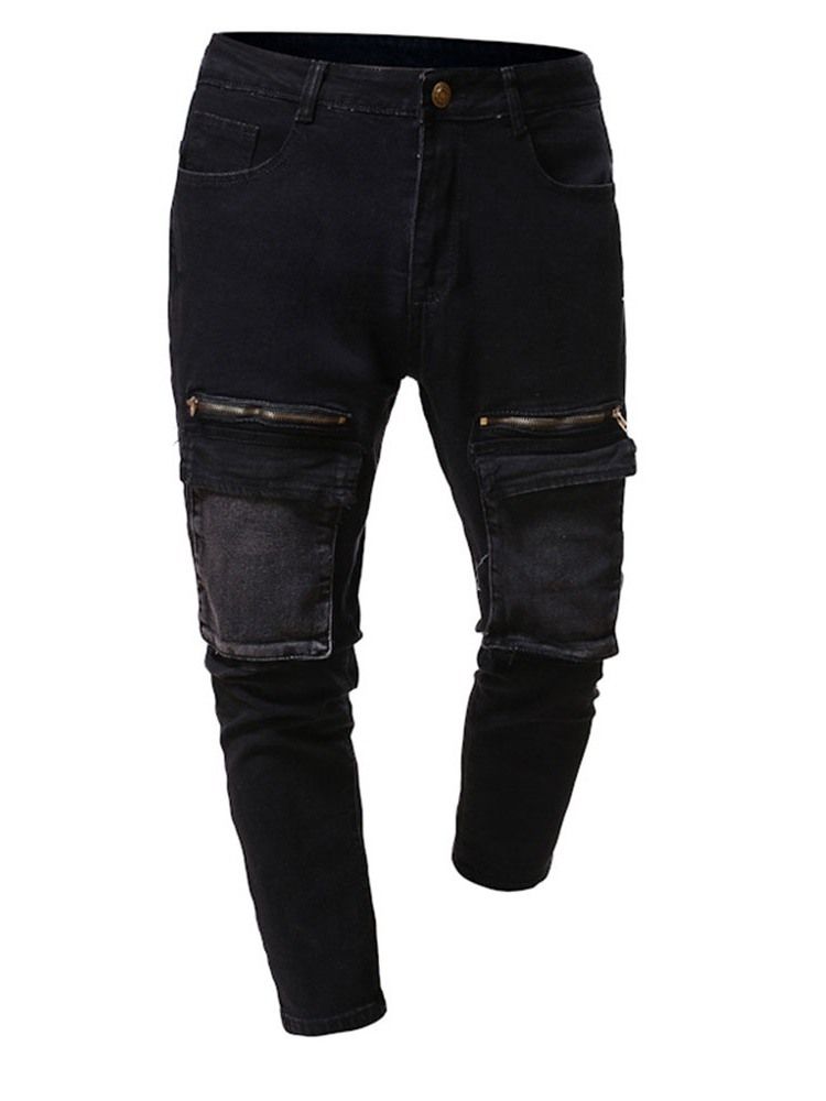 Color Block Patchwork Pencil Byxor Casual Mid Waist Men's Jeans