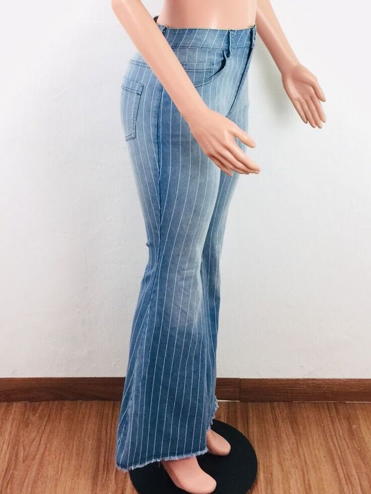 Dam Mode Stripe Bellbottoms Print Slim Zipper Jeans