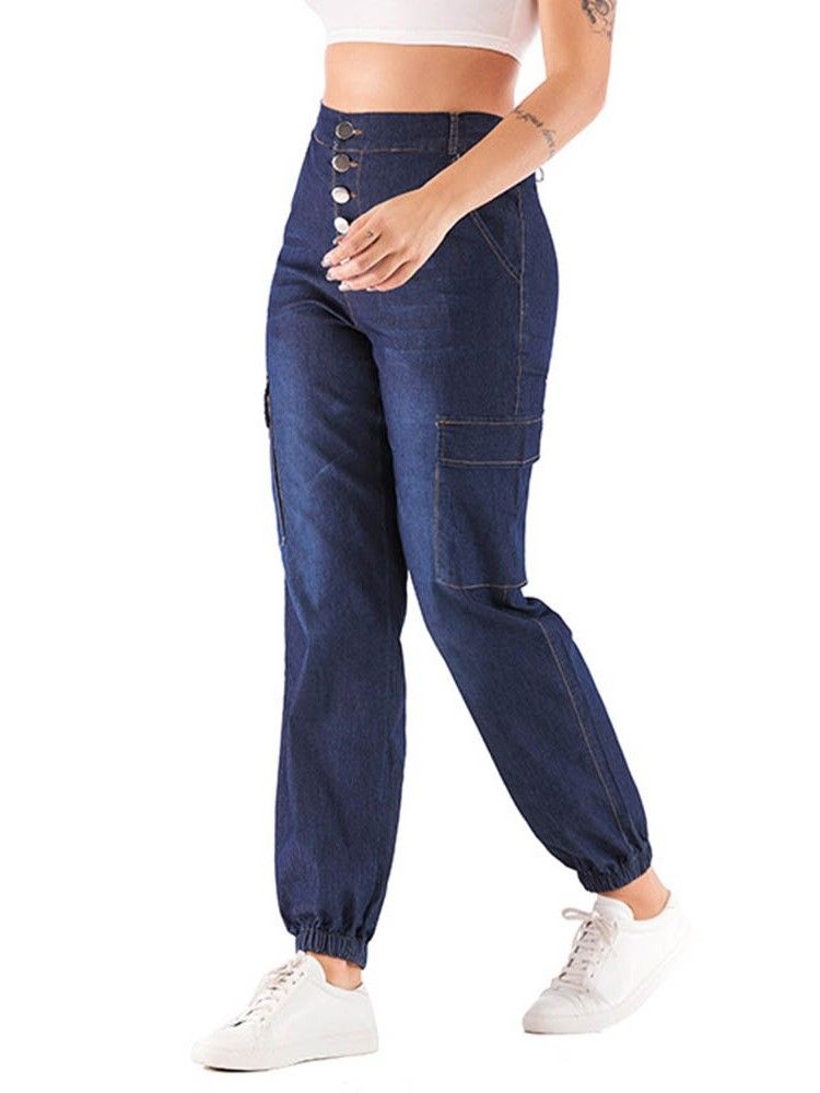 Dam Pocket Plain Knickerbockers Button Loose Jeans