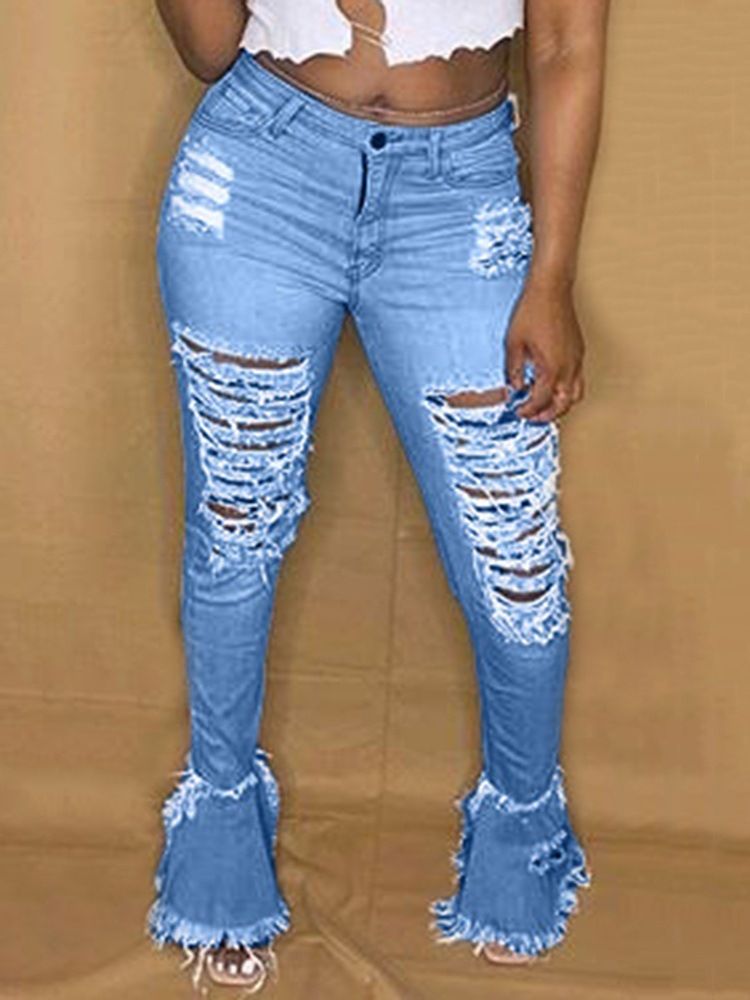 Dam Tofs Bellbottoms Dragkedja Midja Jeans