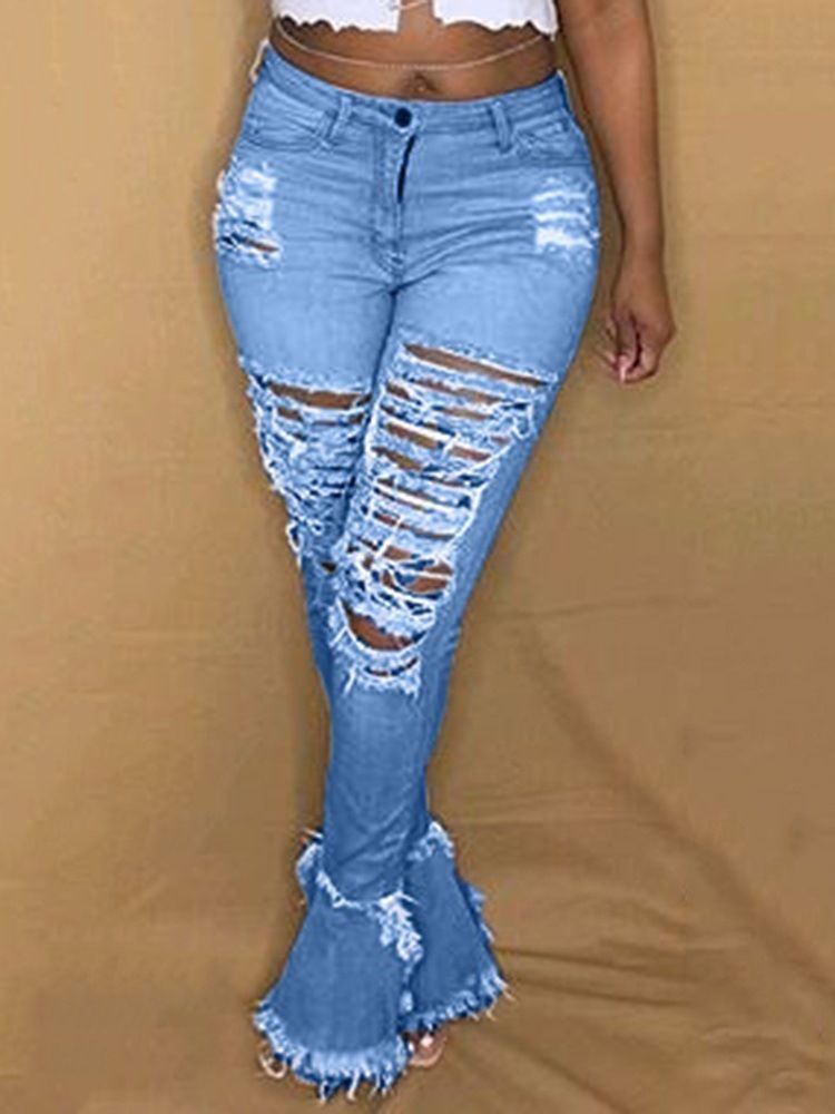 Dam Tofs Bellbottoms Dragkedja Midja Jeans