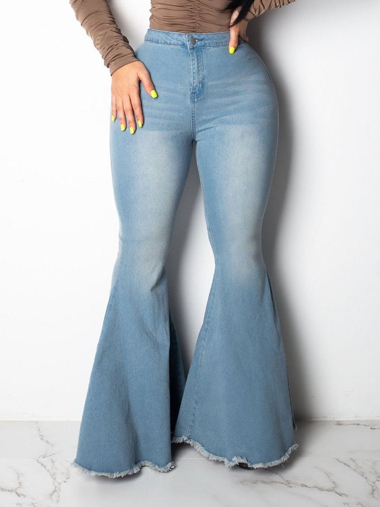 Flare Plain Slim Slim Tassel Mid Midja Jeans