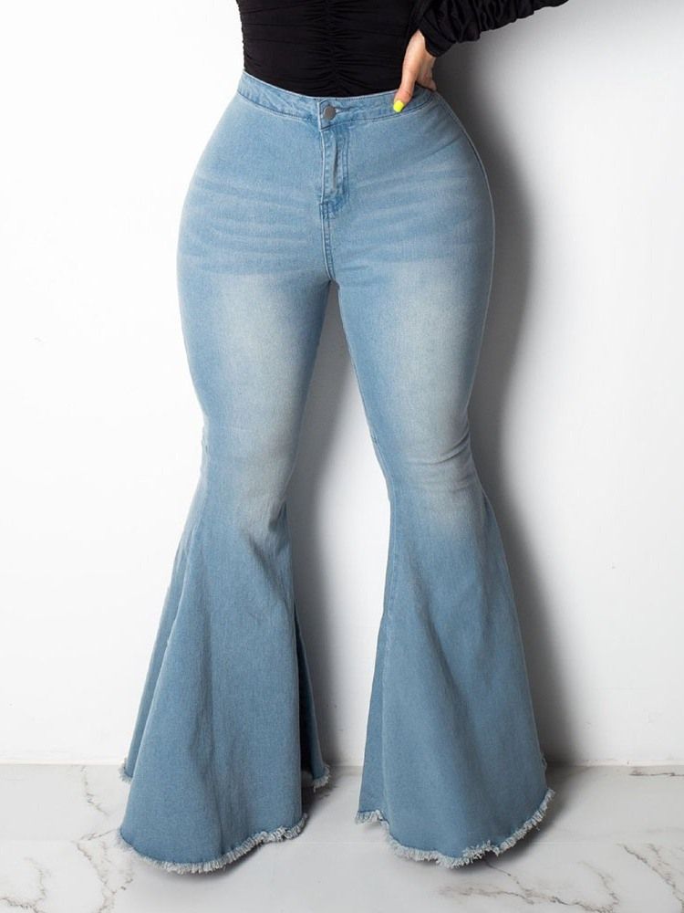 Flare Plain Slim Slim Tassel Mid Midja Jeans