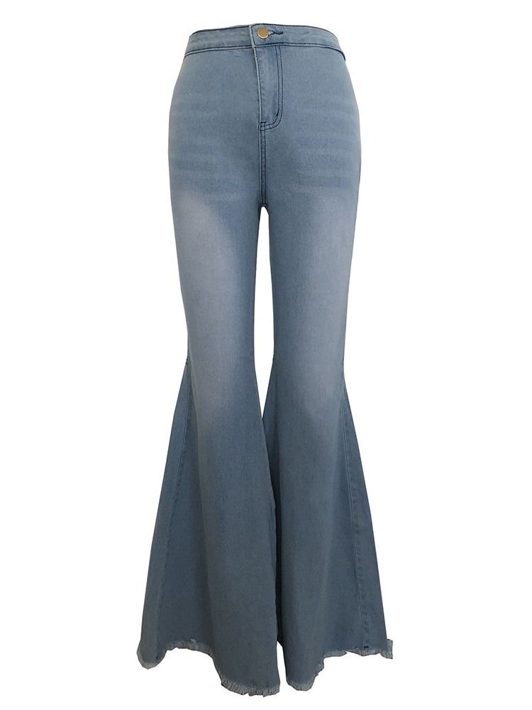 Flare Plain Slim Slim Tassel Mid Midja Jeans