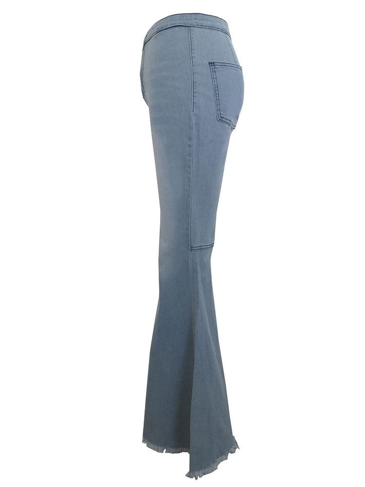 Flare Plain Slim Slim Tassel Mid Midja Jeans