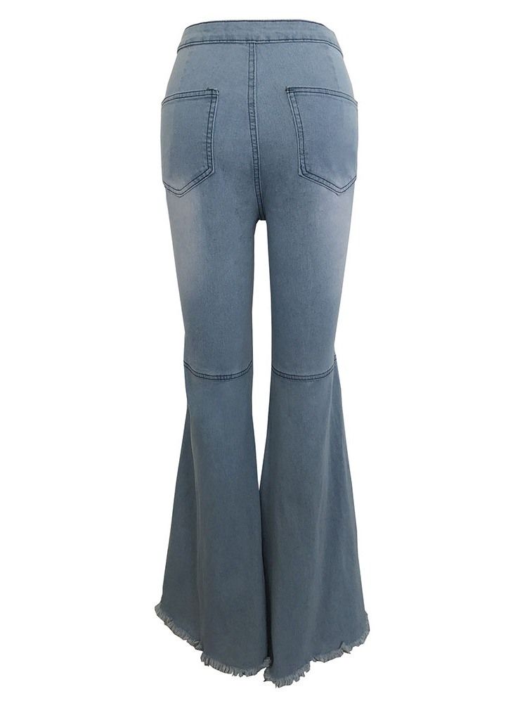 Flare Plain Slim Slim Tassel Mid Midja Jeans