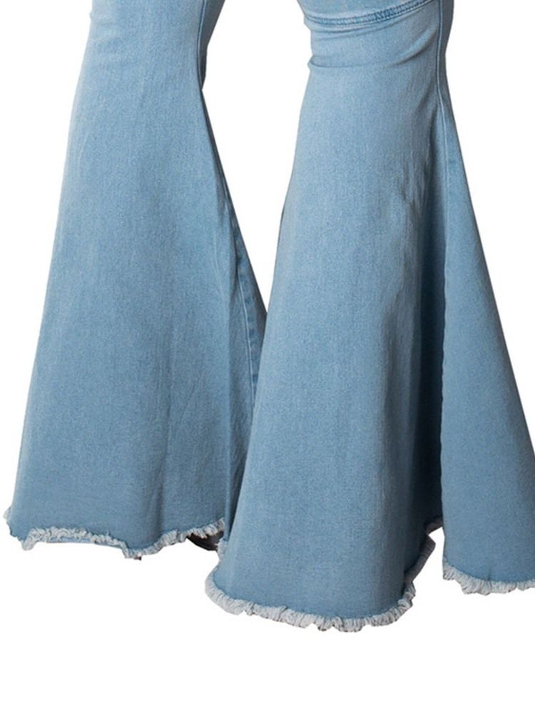 Flare Plain Slim Slim Tassel Mid Midja Jeans