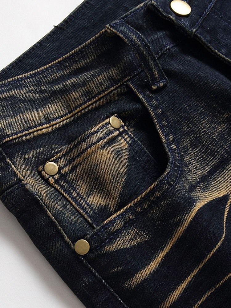 Geometriska Raka Slitna Vintage Midja Midja Jeans