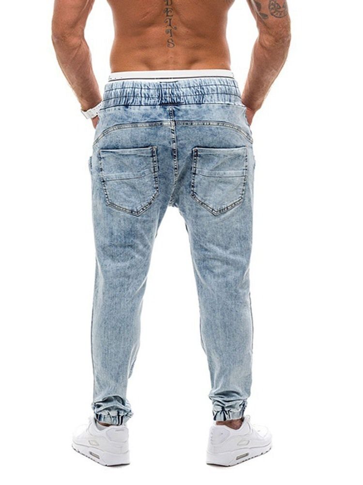 Gradient Straight Mid Waist Lace-up Men's Jeans