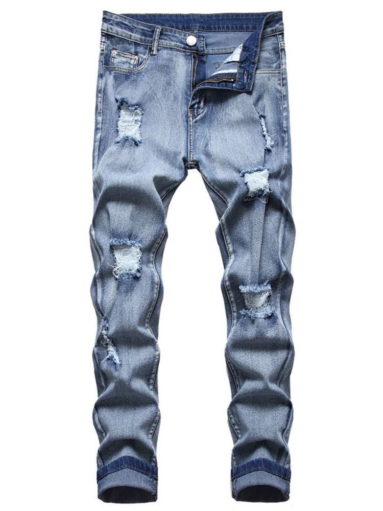 Gradient Worn Mid Waist Zipper Men's Jeans