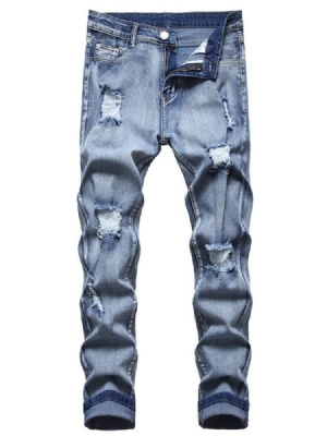 Gradient Worn Mid Waist Zipper Men's Jeans