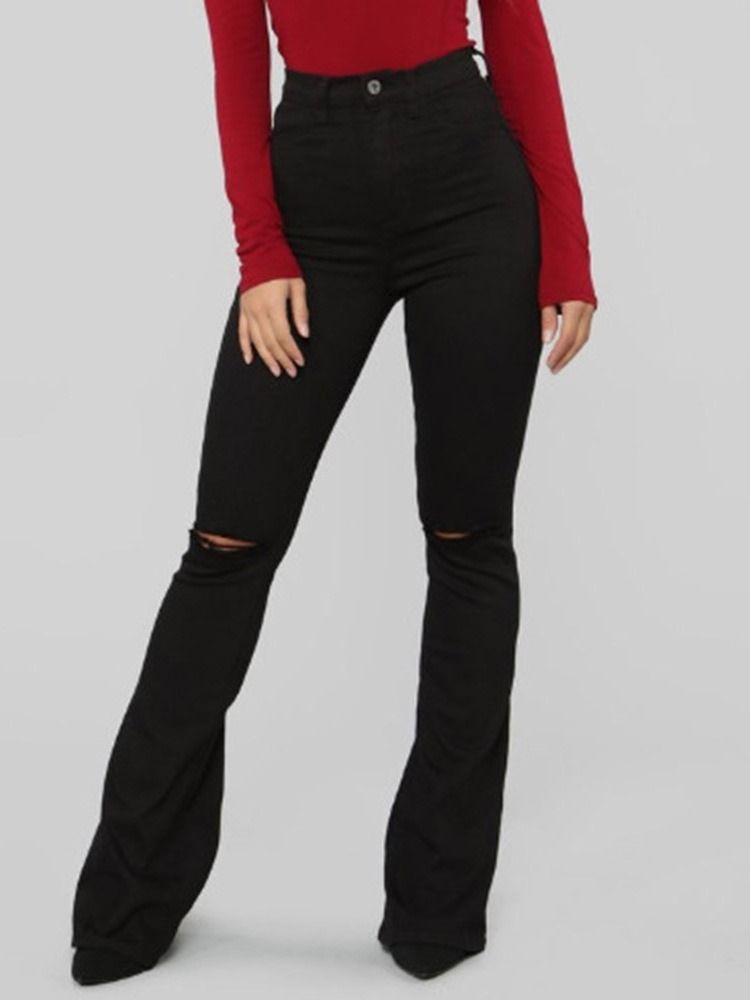 Hängslen För Kvinnor Plain Zipper Slim Bellbottoms Jeans