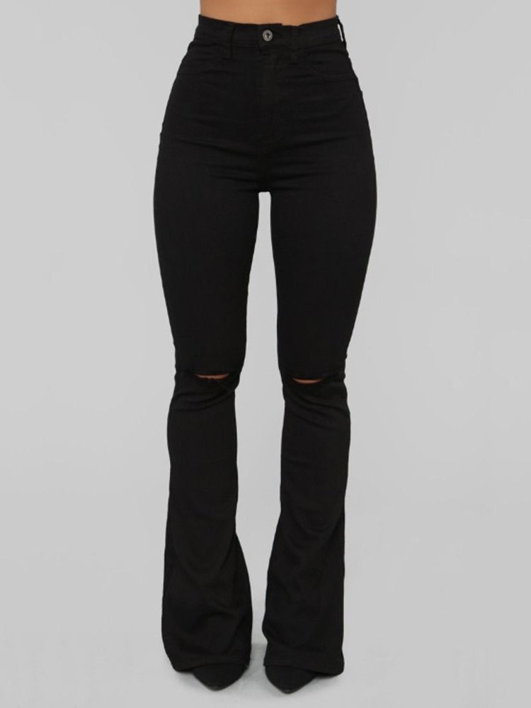 Hängslen För Kvinnor Plain Zipper Slim Bellbottoms Jeans